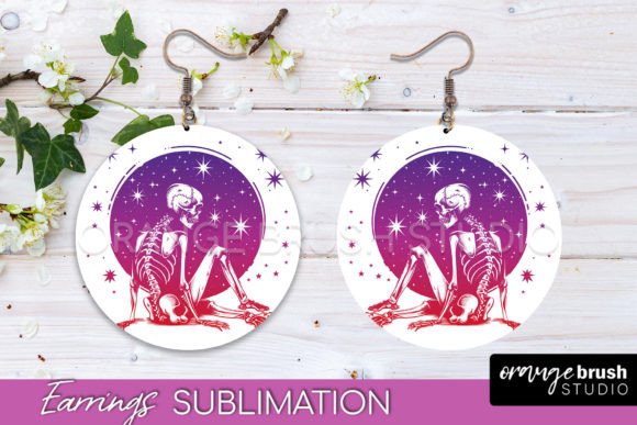 Celestial Round Earrings Sublimation Graphic Crafts By Orange Brush Studio