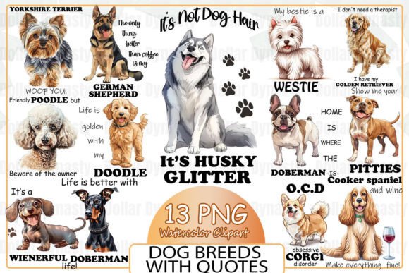 Dog Breeds Sublimation Clipart Graphic AI Illustrations By Dollar Dynasty