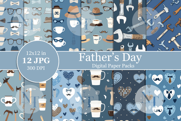 Father's Day Digital Paper Graphic Patterns By Nam Tiwa