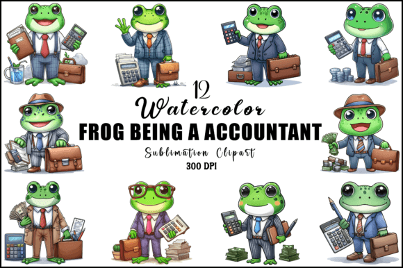 Frog Being a Accountant Clipart Gráfico Ilustraciones Imprimibles Por Sinthia Telle