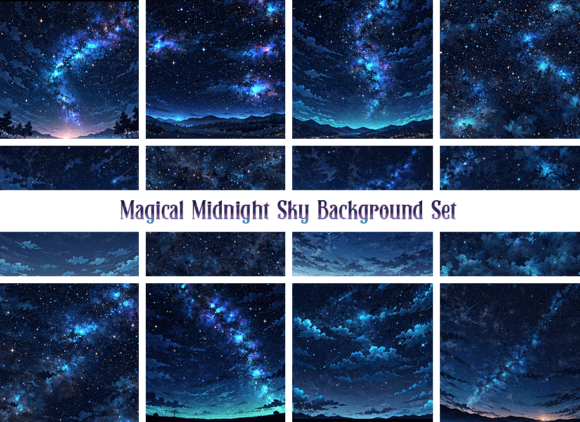 Magical Starry Midnight Sky Backgrounds Gráfico Planos de Fundo Por FeistyUnicornDesigns