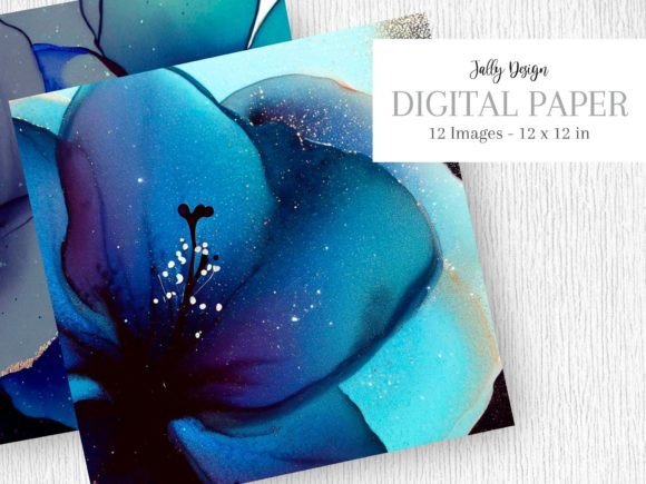 Navy Blue Alcohol Ink Flower & Glitter Afbeelding Achtergronden Door jallydesign