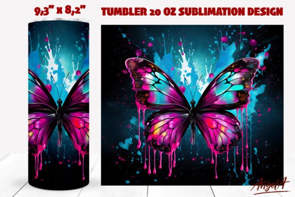 Neon Butterfly Tumbler Wrap Sublimation Afbeelding Crafts Door Angel-A