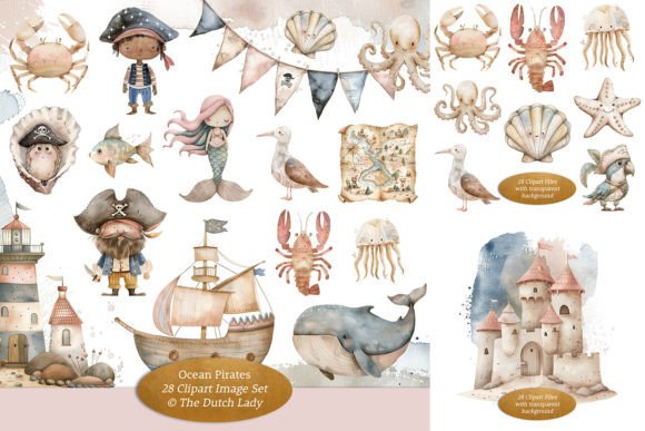 Ocean Pirates Clipart Set Graphic AI Transparent PNGs By daphnepopuliers