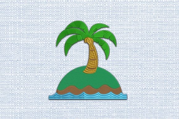Palm Trees and Island on the Sea Summer Embroidery Design By Memo Design