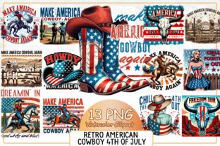 Retro American Cowboy 4th of July Graphic AI Illustrations By Dollar Dynasty 1
