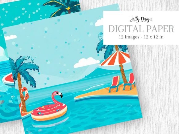 Summer Party Pool Images, Cartoon Style Graphic Illustrations By jallydesign