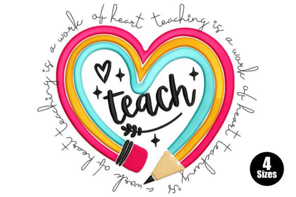 Teacher Heart Back to School Embroidery Design By Embiart