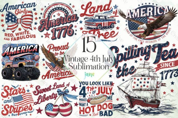 Vintage 4th of July Sublimation Bundle Graphic Illustrations By JaneCreative