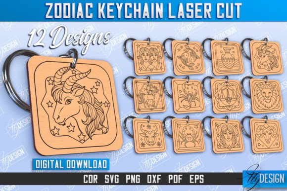 Zodiac Keychain Laser Cut Design Bundle Gráfico Artesanato Por flydesignsvg