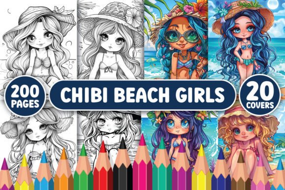 200 Chibi Beach Girls Coloring Pages Graphic Coloring Pages & Books Adults By BrightMart