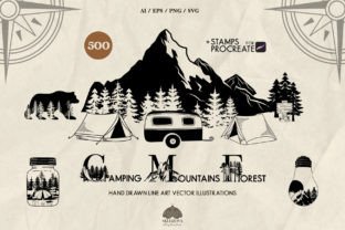 Camping, Forest and Mountains Line Art Graphic Illustrations By HappyWatercolorShop 1
