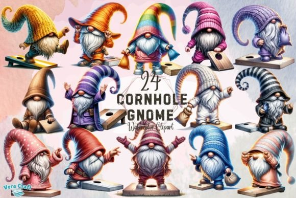 Cornhole Gnome Watercolor Clipart Graphic AI Transparent PNGs By Vera Craft