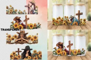 Cowgirl Praying 16 Oz Glass Can Wrap Graphic AI Generated By DenizDesign 2