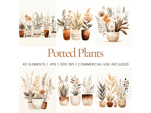 Cozy Watercolor Plants Clipart Graphic AI Graphics By Ikota Design