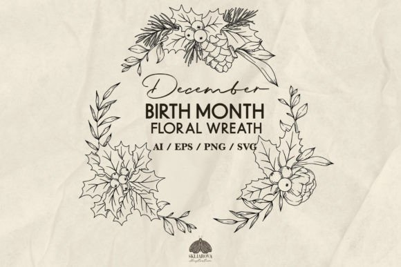 December Birth Month Flower Wreath SVG Afbeelding Afdrukbare Illustraties Door HappyWatercolorShop