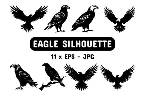 Eagle Silhouette Set Collection Bundle Graphic Illustrations By marbledesign