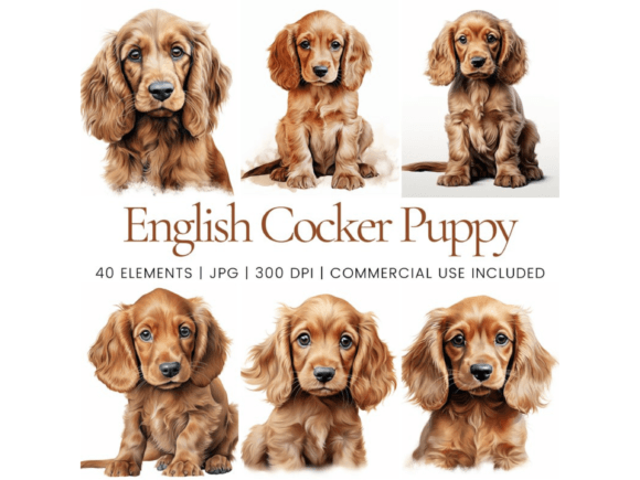 English Cocker Puppy Clipart Gráfico Gráficos IA Por Ikota Design