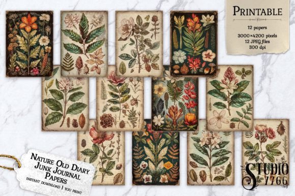 Nature Old Diary Junk Journal Papers Graphic Print Templates By Studio 7766