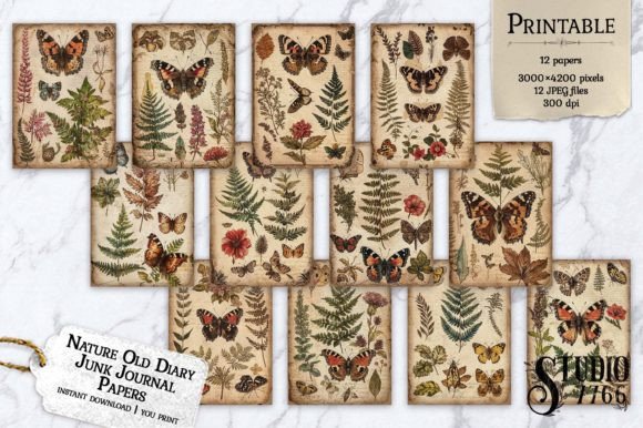 Nature Old Diary Junk Journal Papers Graphic Print Templates By Studio 7766