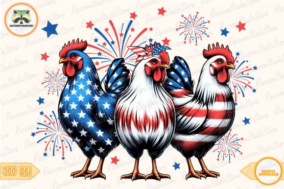 Patriotic USA Chicken PNG, Retro America Grafika Projekty Koszulek Przez RaccoonStudioStore