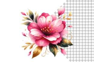 Pink and Gold Floral Watercolor Flowers Graphic Illustrations By sasikharn 4