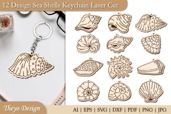 Sea Shells Key Chain Laser Cut Bundle Grafik Plotterdateien Von Theyo Design