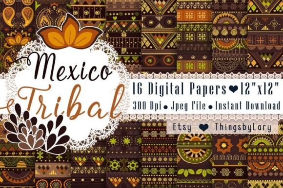 Seamless Mexico Tribal Digital Papers Graphic Patterns By ThingsbyLary