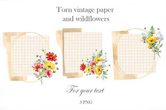 Torn Paper with Wildflowers Illustration Illustrations Imprimables Par lesyaskripak.art