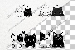 Twin Peeking Cat Cartoon Bundle Svg Graphic Illustrations By Imagination Meaw 6