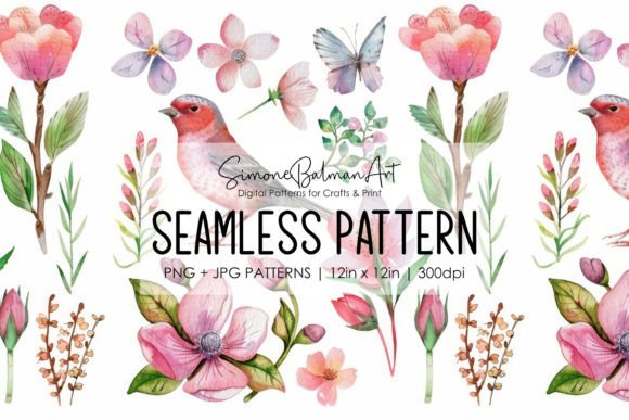 Watercolor Birds Seamless Pattern 11 Graphic Patterns By Simone Balman Art