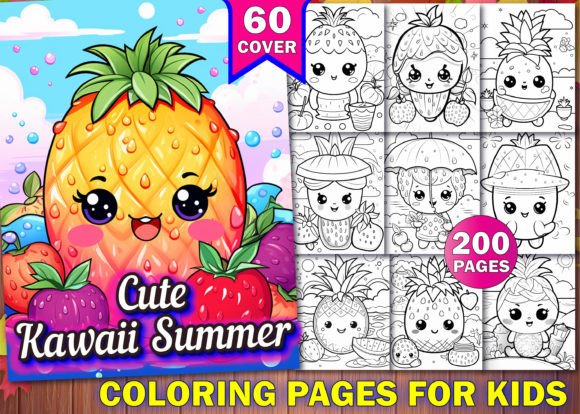 200 Cute Kawaii Summer Coloring Pages Grafik Ausmalseiten & Malbücher für Kinder Von PLAY ZONE