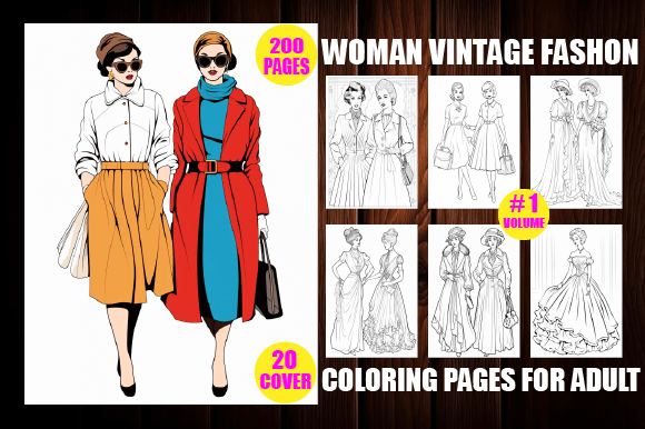 200 Woman Vintage Fashon Coloring Pages Graphic Coloring Pages & Books Adults By Central_House