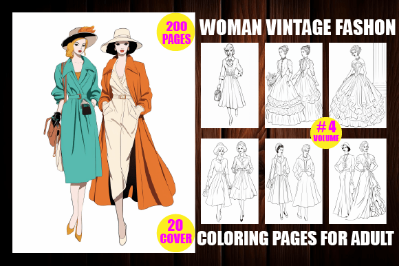 200 Woman Vintage Fashon Coloring Pages Grafica Pagine e libri da colorare per adulti Di Central_House