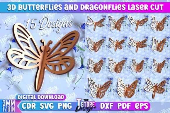 3D Dragonflies | 3D Butterflies Bundle Grafik 3D SVG Von The T Store Design