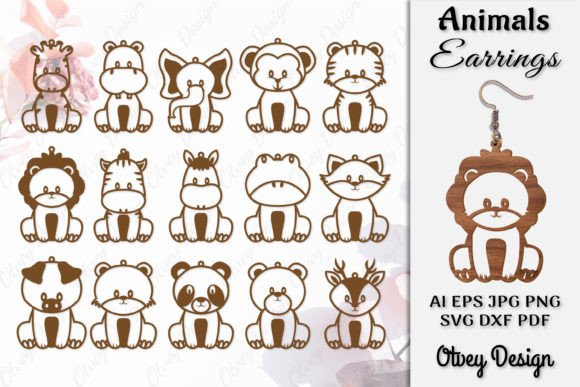 Animals Earrings Laser Cut BUNDLE Graphic Crafts By Otvey Design