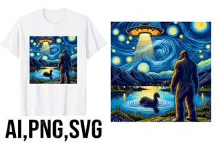 Bigfoot Starry Night Graphic T-shirt Designs By SR Design 2