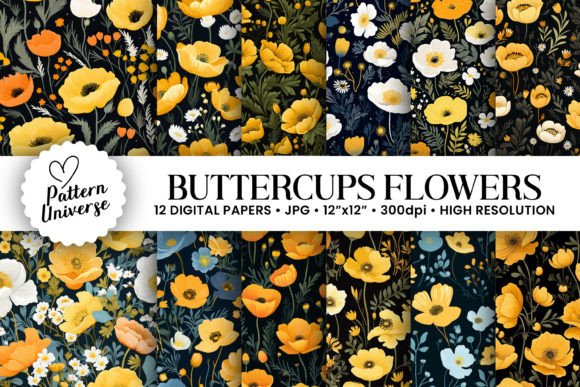 Buttercup Flowers Pattern Digital Papers Gráfico Patrones de Papel Por Pattern Universe