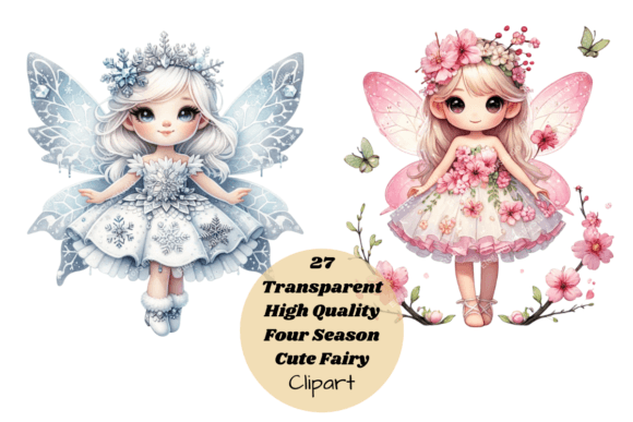 Cute Fairy Clipart, Four Seasons Fairies Afbeelding Afdrukbare Illustraties Door stefdesigns