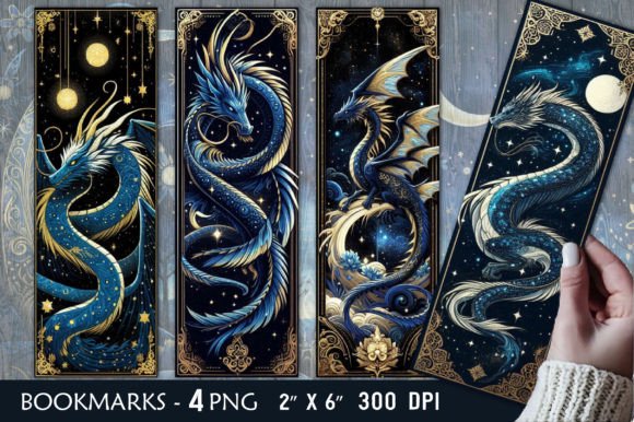 Dragons Bookmark, Mystic Dragon Bookmark Grafika Ilustracje do Druku Przez LiustoreCraft