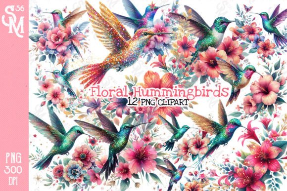 Floral Hummingbirds Clipart PNG Graphics Illustration Illustrations Imprimables Par StevenMunoz56