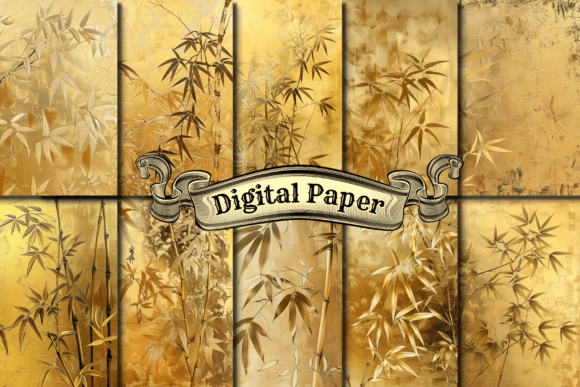 Golden Bamboo Leaves Graphic Padrões de Papel By craftsmaker