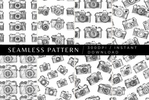 Handdrawn Vintage Camera Patterns Grafik Papier-Muster Von Inknfolly