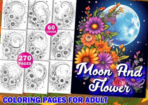 Moon and Flower Adult Coloring Pages Kdp Graphic Coloring Pages & Books Adults By KDP PRO DESIGN