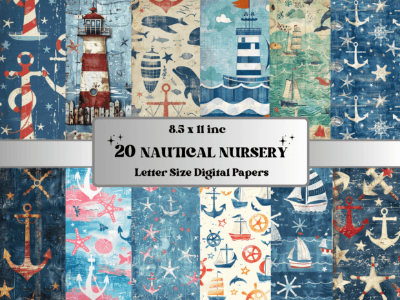 Nautical Nursery Junk Journal Paper Graphic Backgrounds By giraffecreativestudio