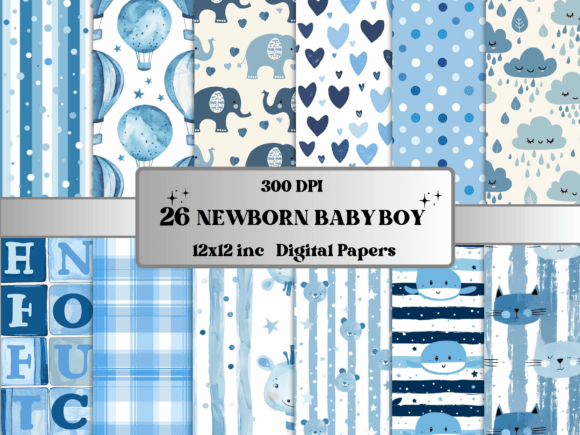 Newborn Baby Boy Nursery Paper Pack Graphic Backgrounds By giraffecreativestudio