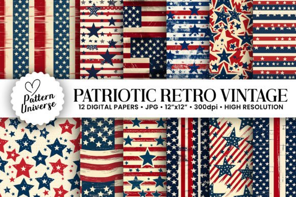 Patriotic Vintage Star & Stripes Pattern Gráfico Patrones de Papel Por Pattern Universe