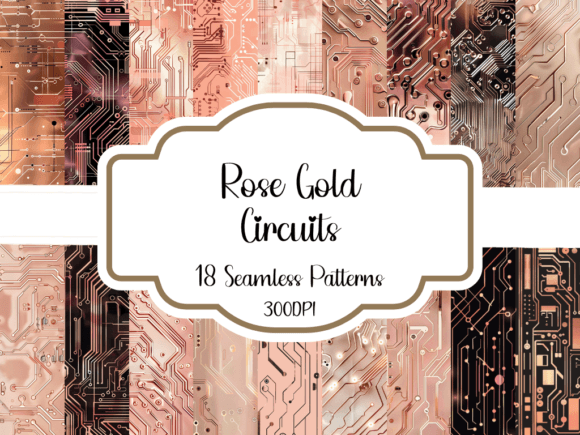 Rose Gold Circuits Seamless Patterns Graphic AI Patterns By printablesbyfranklyn