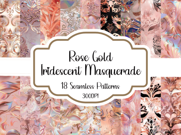 Rose Gold Iridescent Masquerade Patterns Graphic AI Patterns By printablesbyfranklyn
