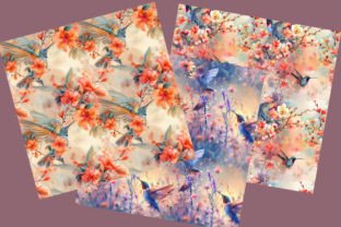 Seamless Hummingbird Floral Digital Graphic Patterns By Mehtap 2